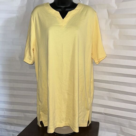 Roaman’s Women’s Short Sleeve Tee Size L Pale Yellow V-Neck Super Soft - Picture 1 of 3